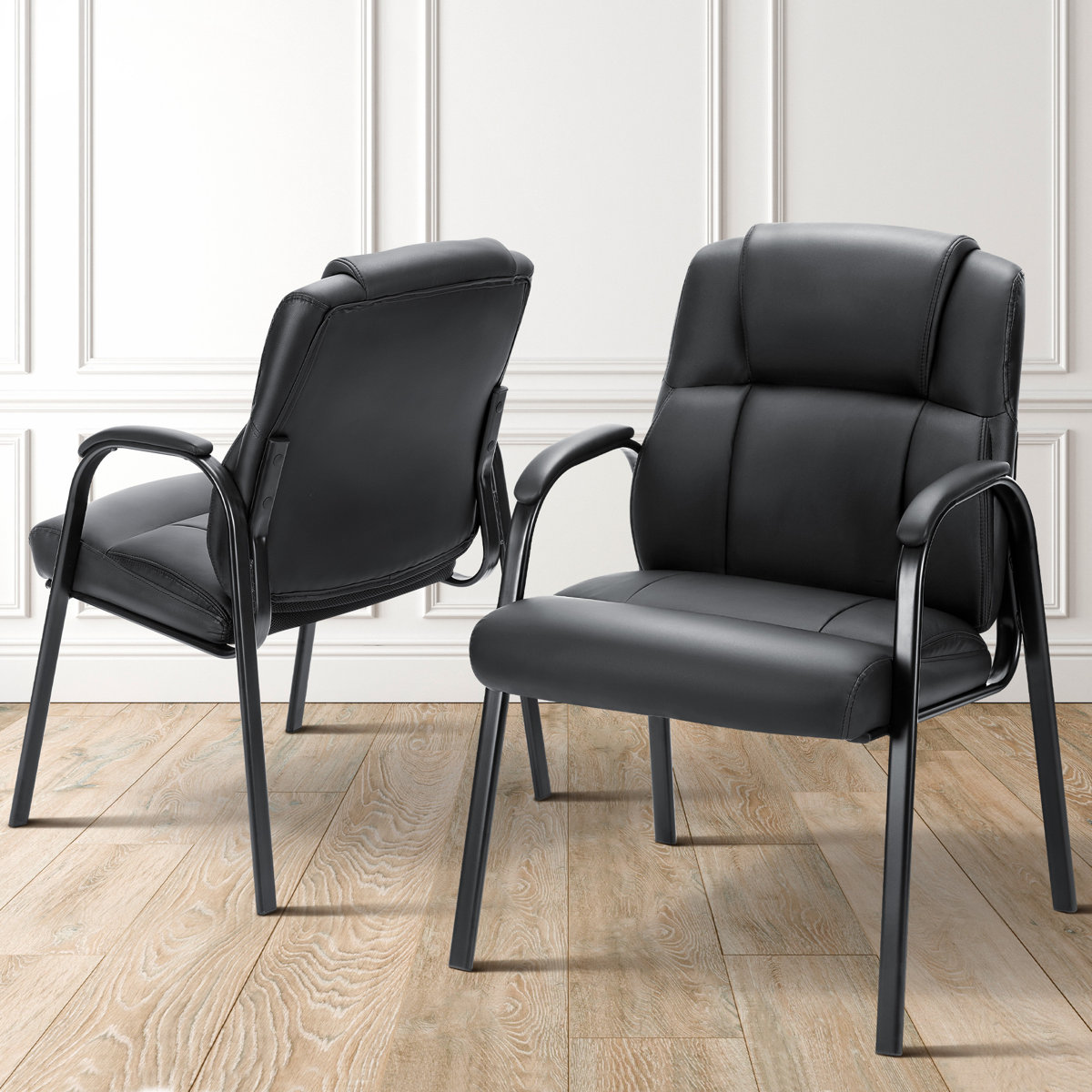 23.62" W Stackable Conference Waiting Room Reception Chair with Metal Frame (Set of 2)
